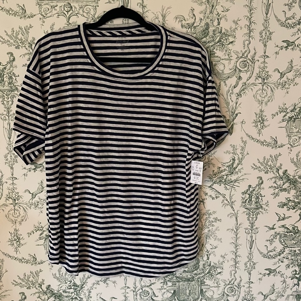 J crew navy and white striped t shirt XXL